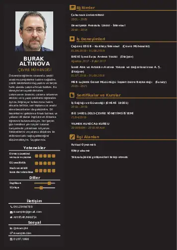 Çevre Mühendisi CV Örnekleri cv indir